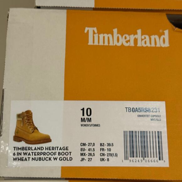 TIMBERLAND Women's 10 Heritage 6 IN Boot Premium Wheat Nubuck Waterproof Gold - Picture 7 of 7